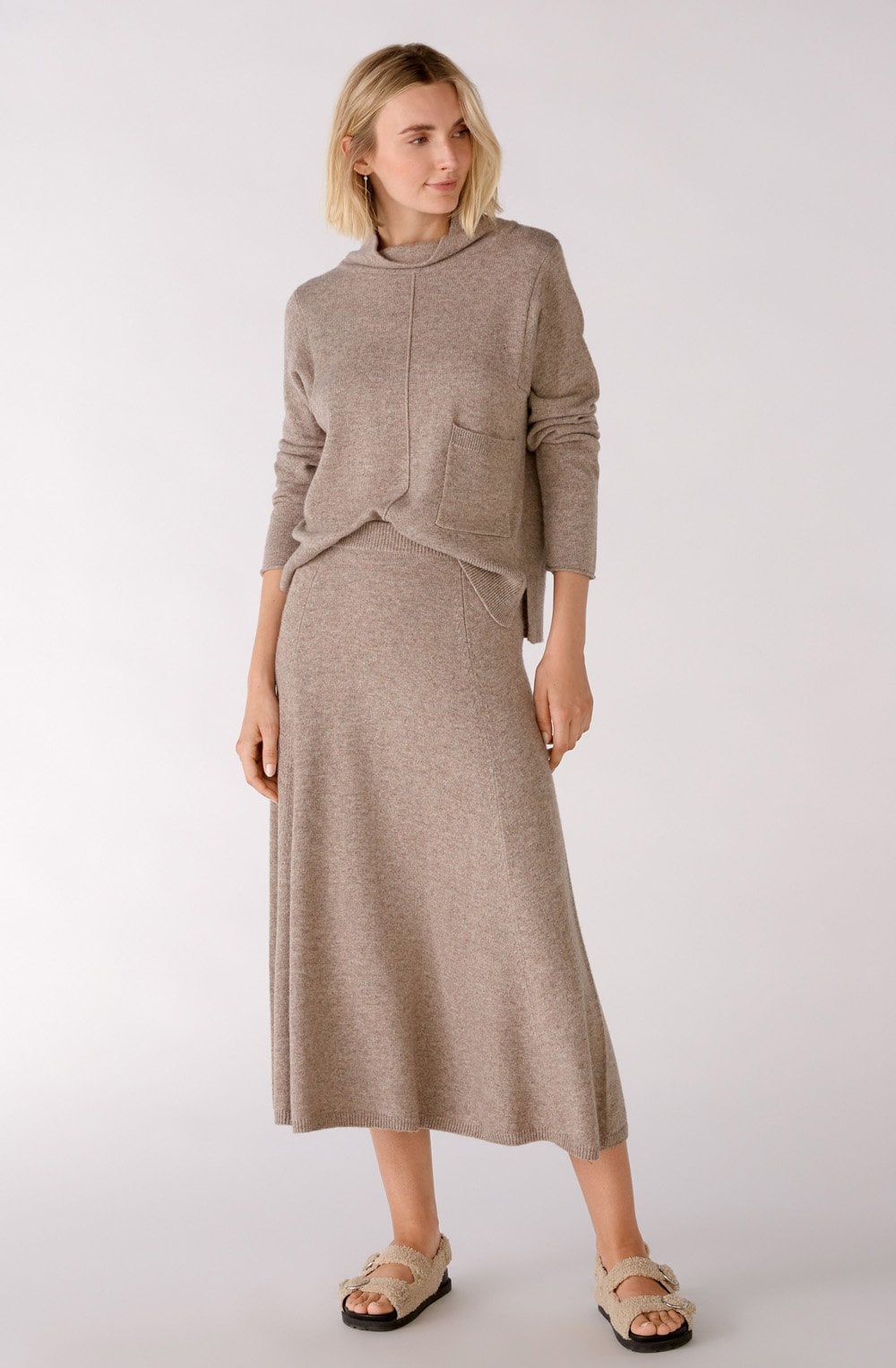 Taupe Melange Cowl Neck Jumper