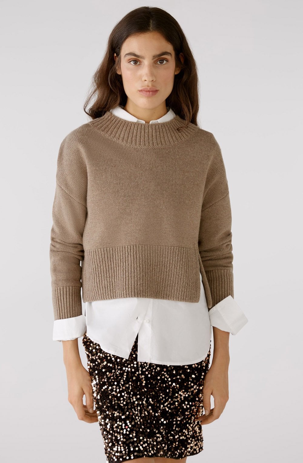 Taupe Melange Cropped Jumper