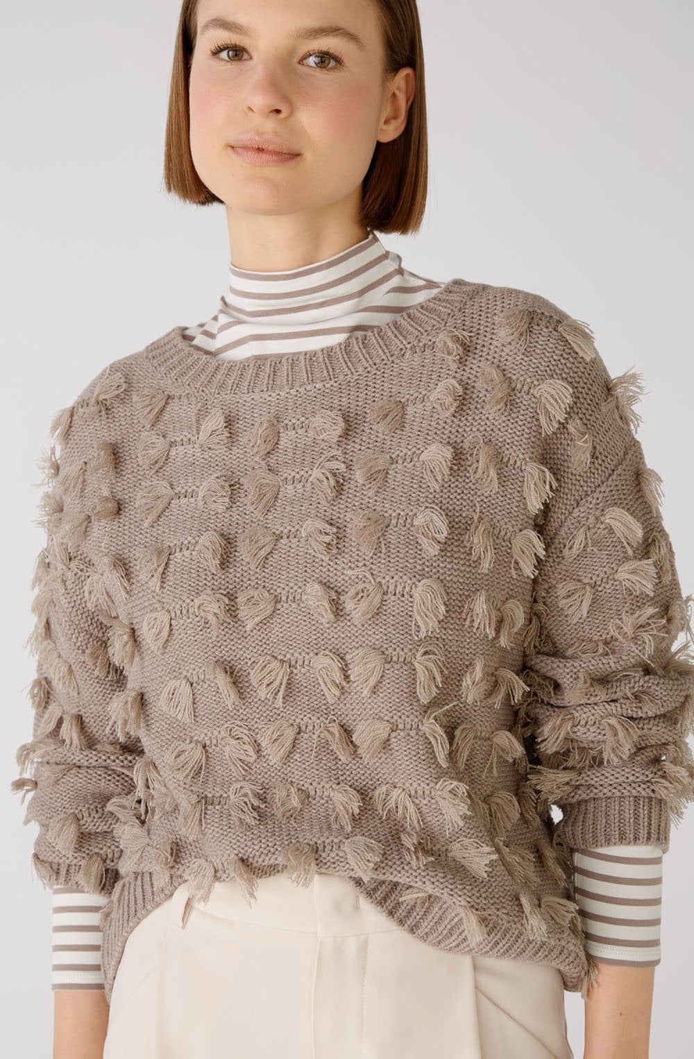 Taupe Melange Fringe Detail Jumper