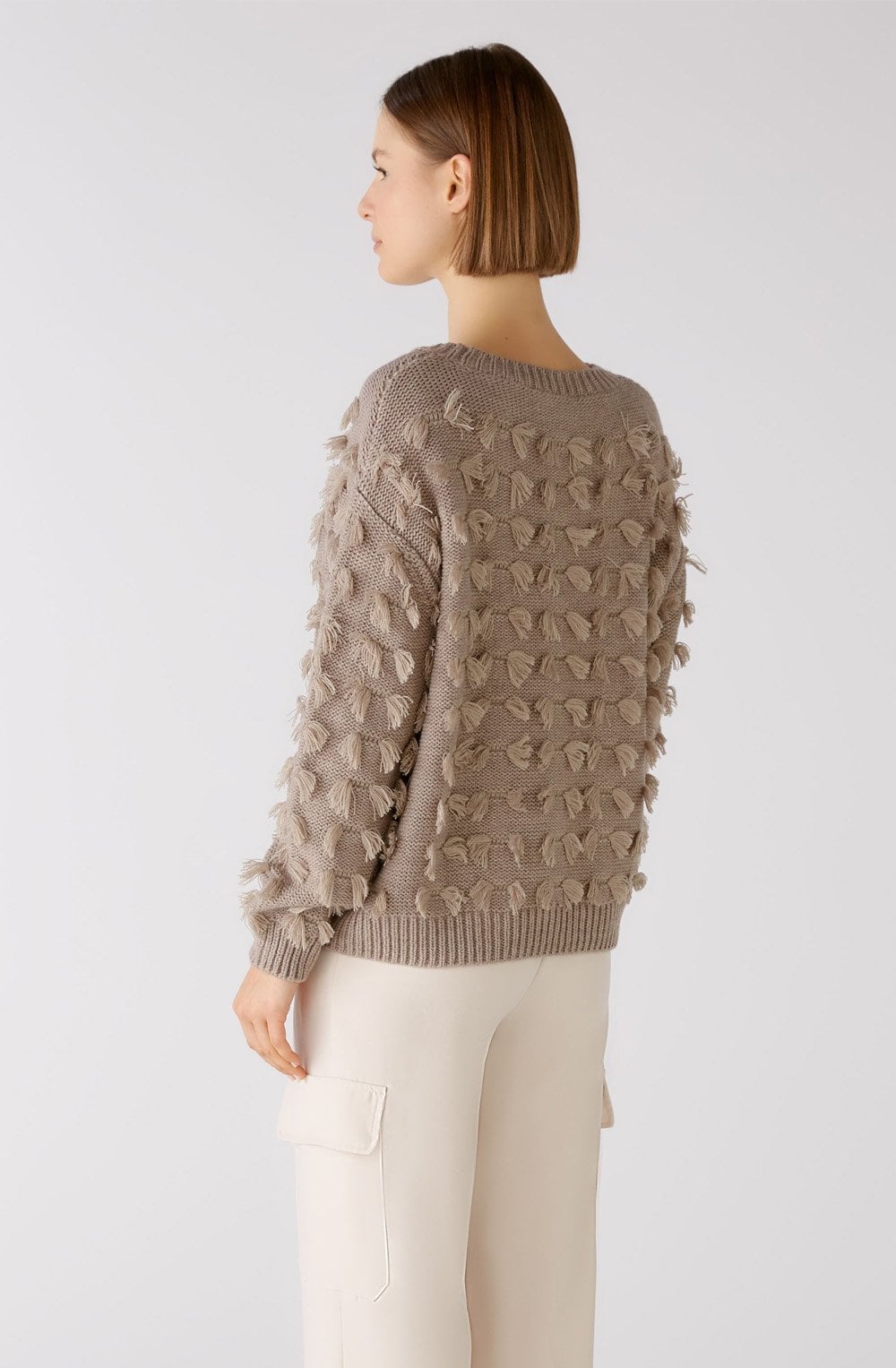 Taupe Melange Fringe Detail Jumper
