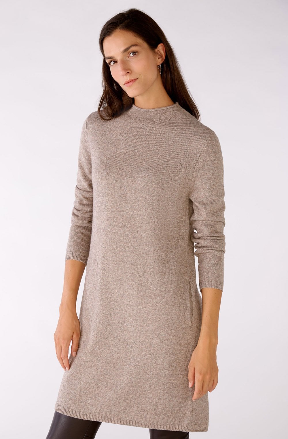 Taupe Melange High Neck Jumper Dress