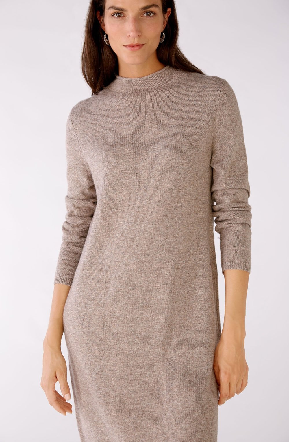 Taupe Melange High Neck Jumper Dress