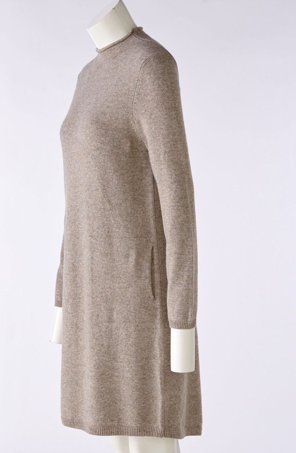 Taupe Melange High Neck Jumper Dress