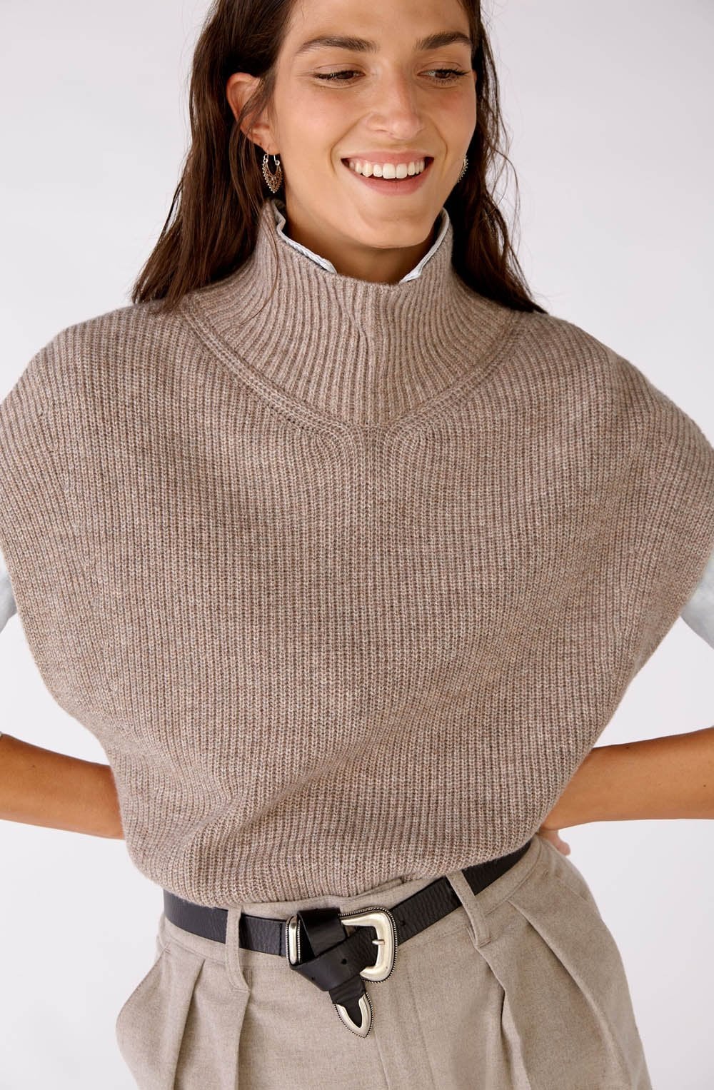 Taupe Melange High Neck Slip Over