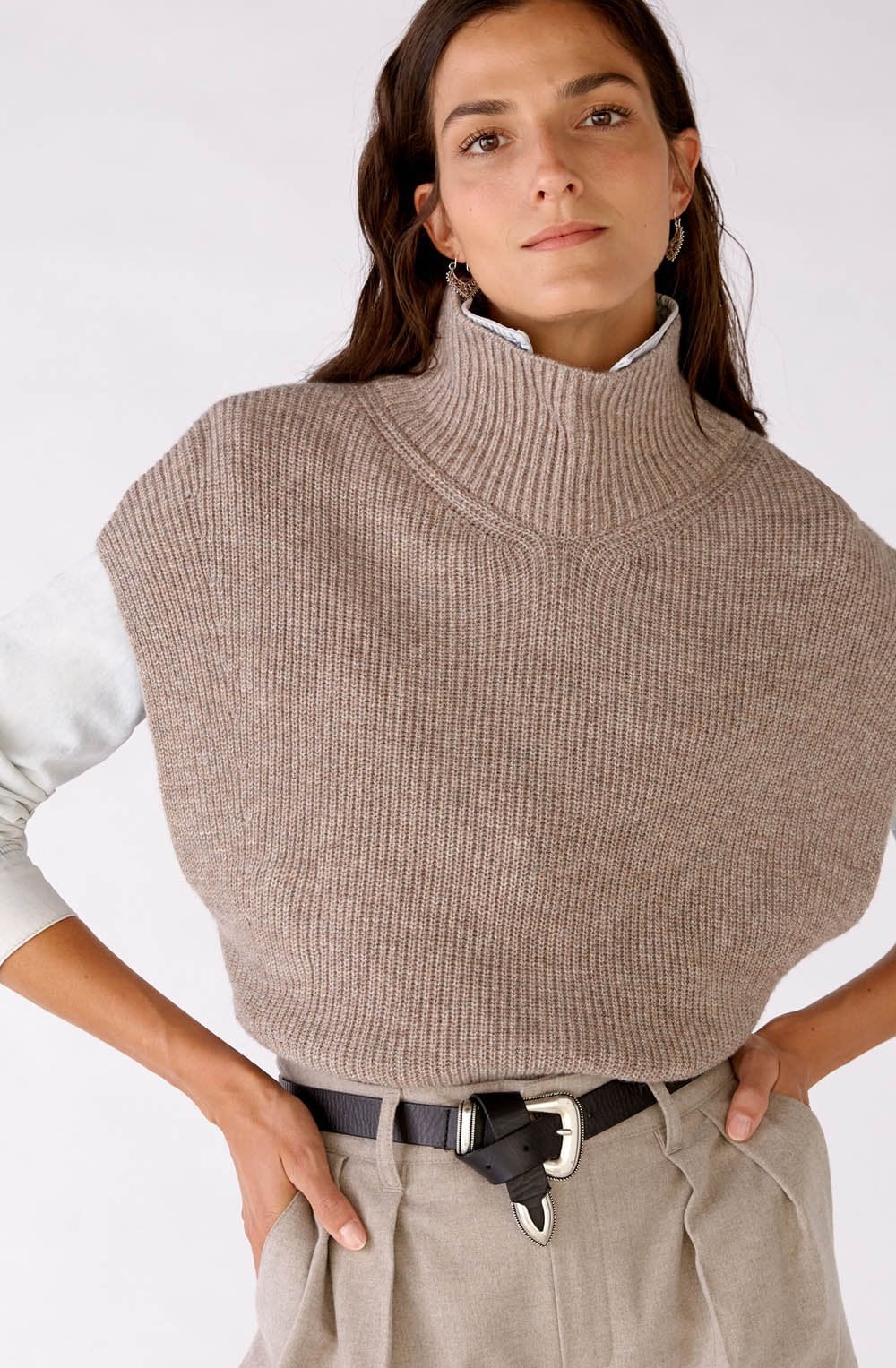 Taupe Melange High Neck Slip Over