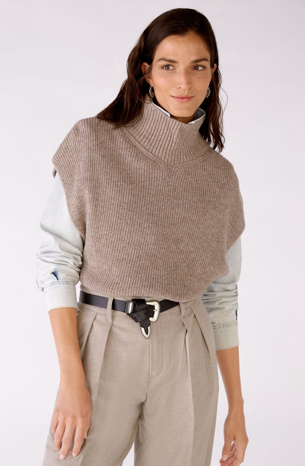 Taupe Melange High Neck Slip Over