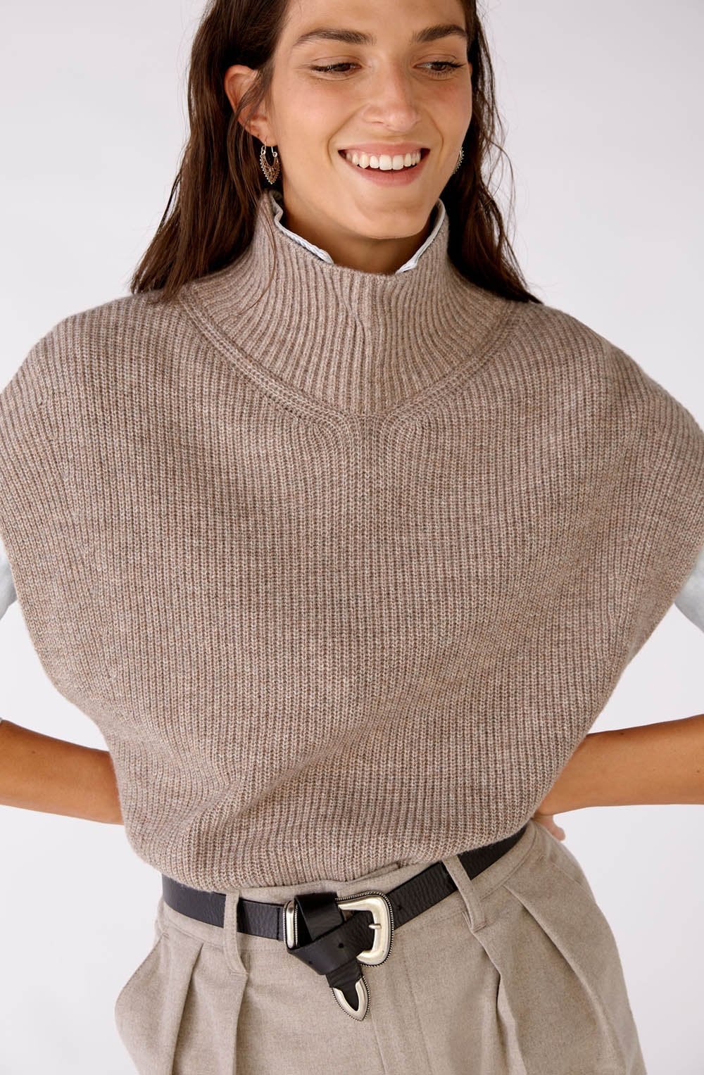 Taupe Melange High Neck Slip Over
