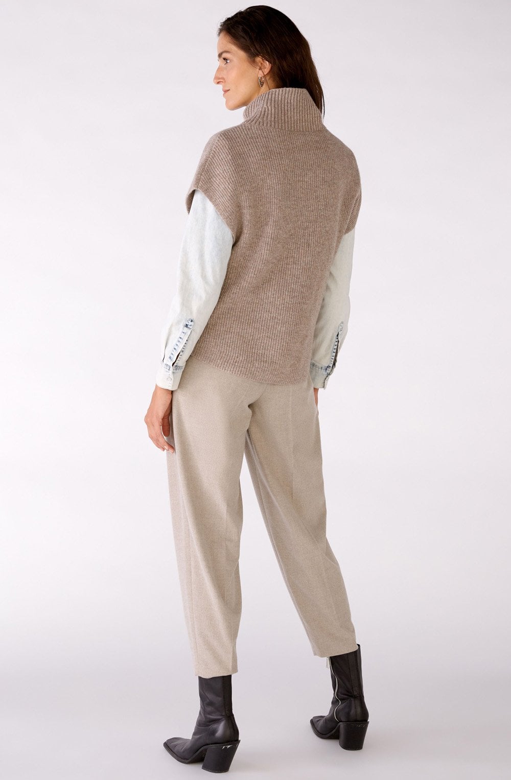 Taupe Melange High Neck Slip Over