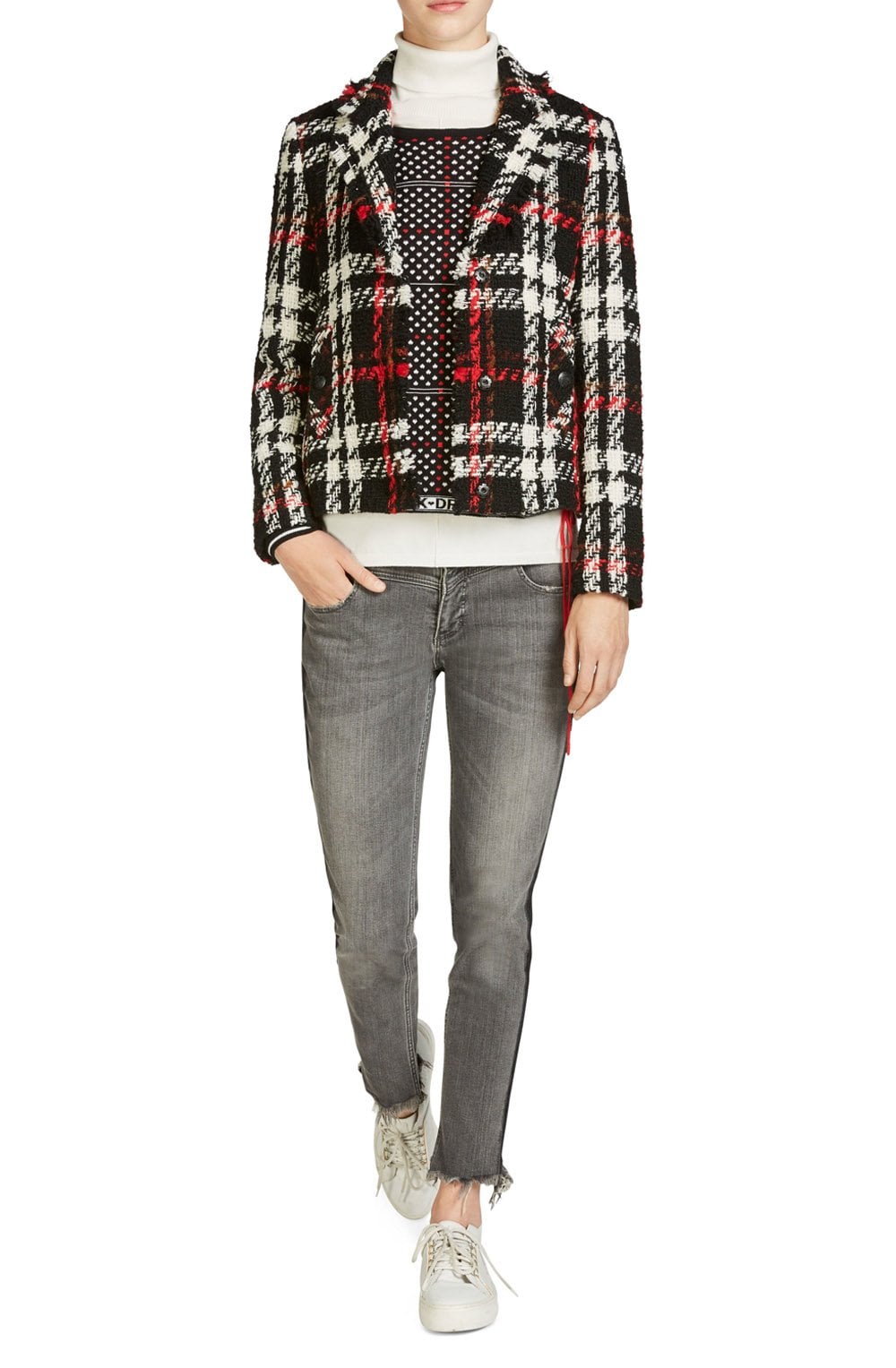 Textured Knit Check Print Jacket