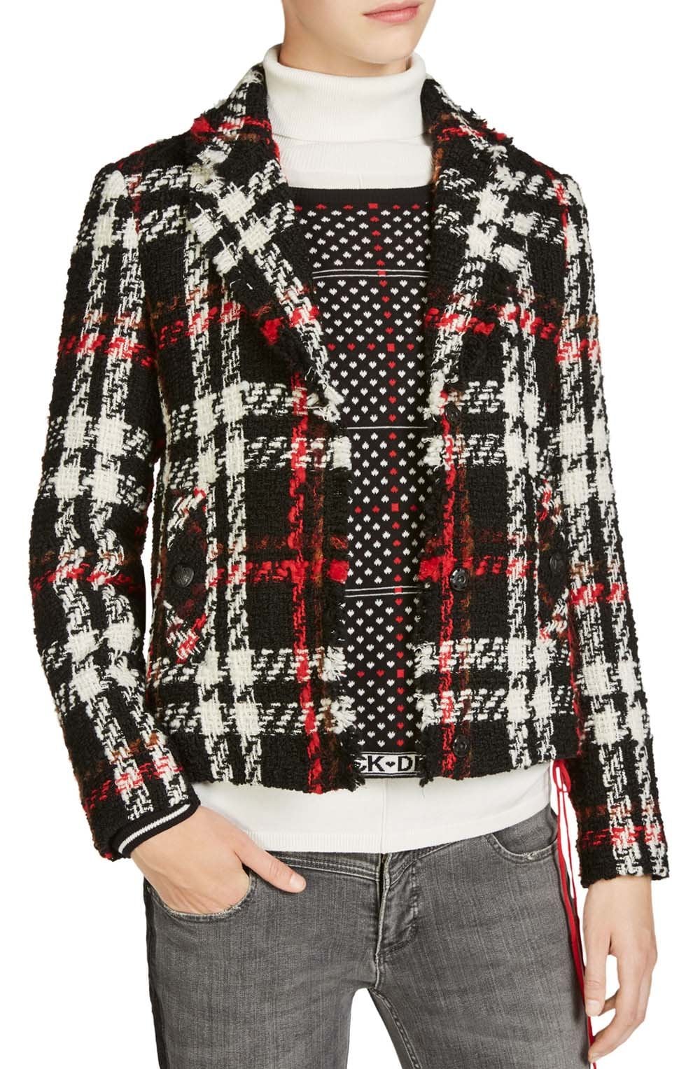 Textured Knit Check Print Jacket