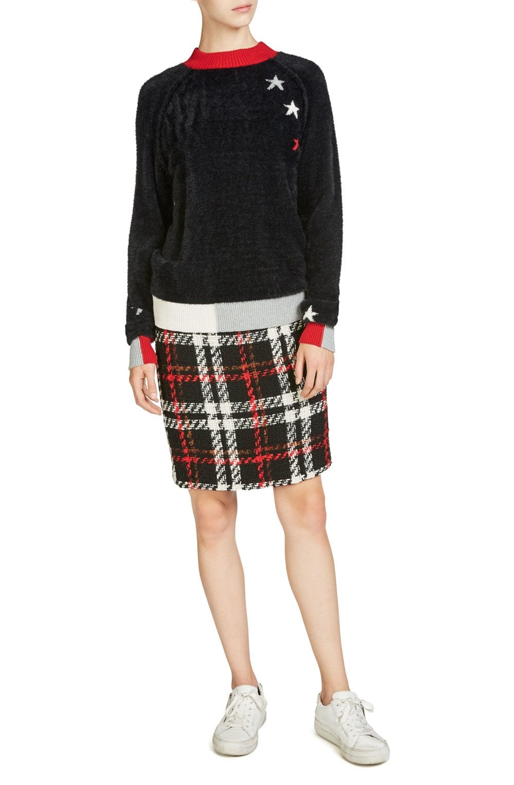 Textured Knit Check Skirt