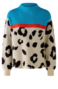 Turquoise and Animal Print Funnel Jumper