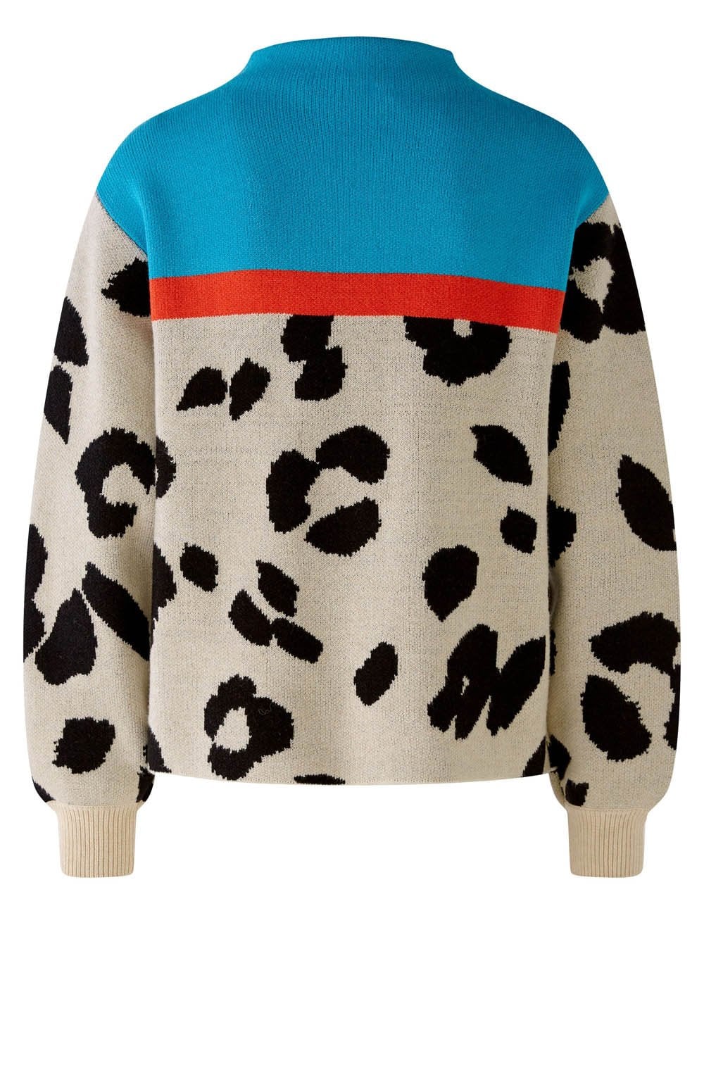 Turquoise and Animal Print Funnel Jumper