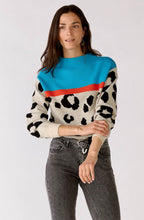 Turquoise and Animal Print Funnel Jumper