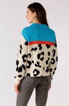 Turquoise and Animal Print Funnel Jumper