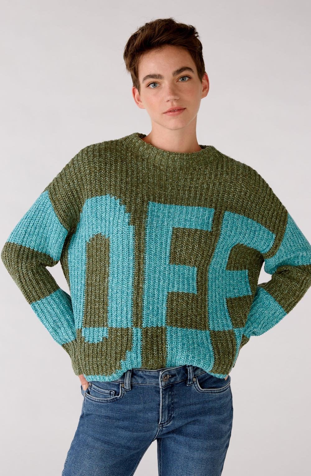 Turquoise and Khaki Off On Jumper
