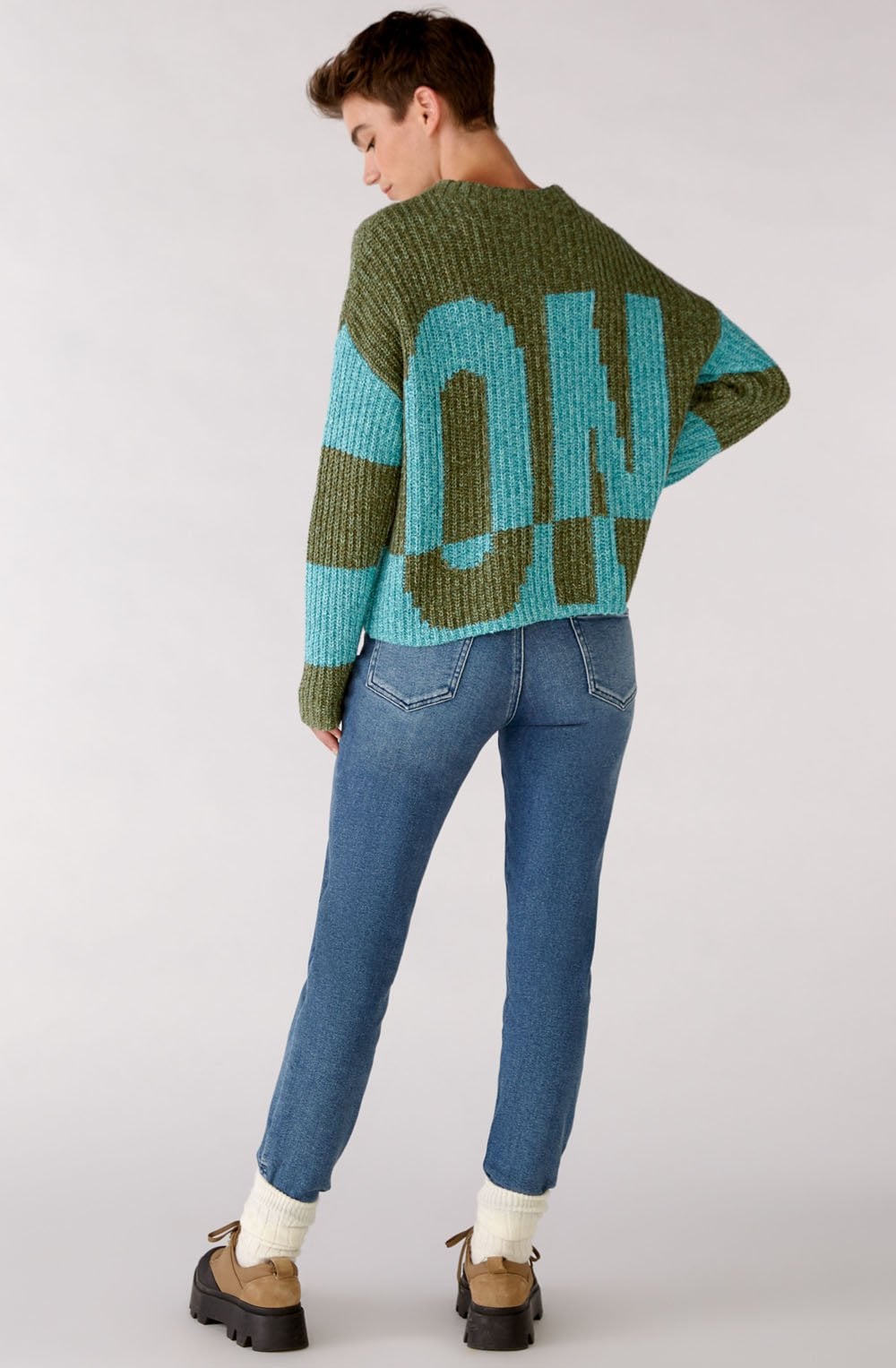 Turquoise and Khaki Off On Jumper
