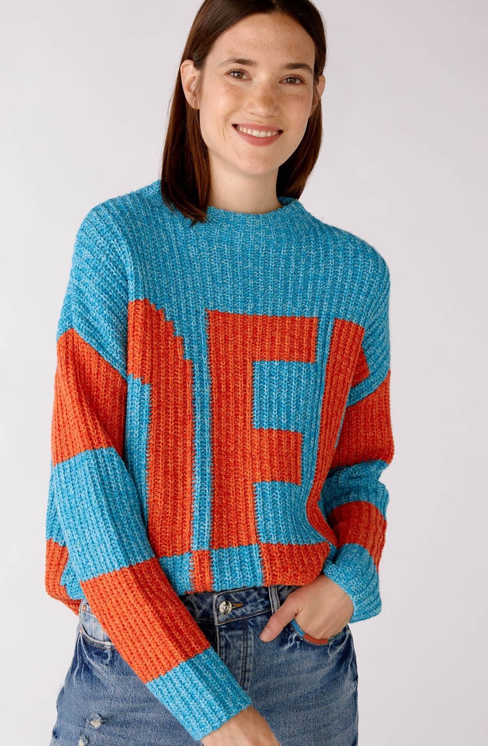 Turquoise and Orange On Off Jumper