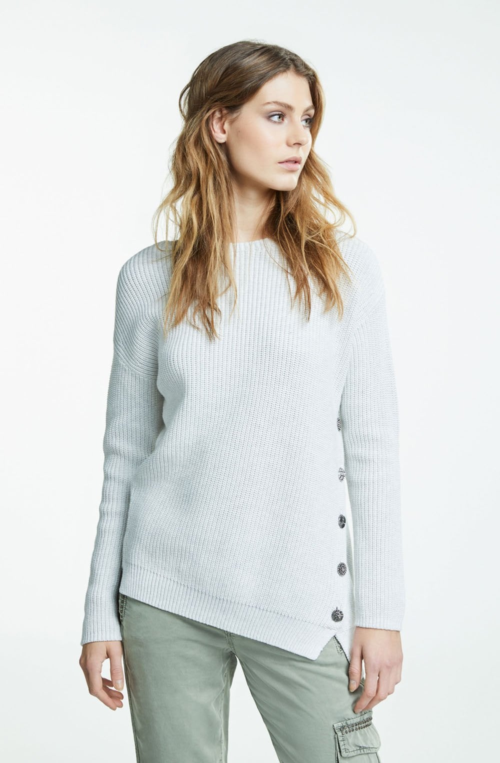 Very Light Grey Ribbed Knit Jumper