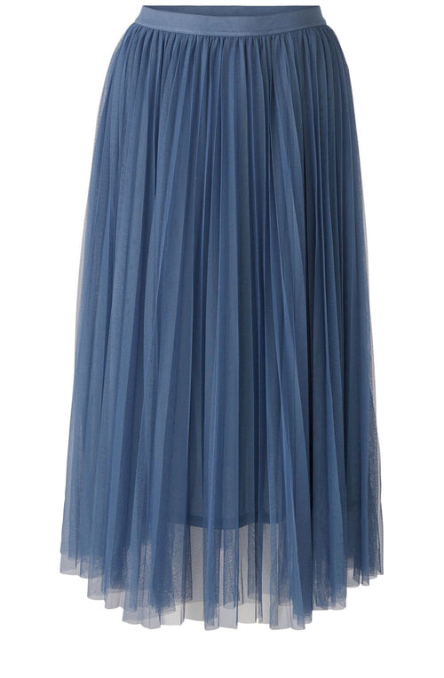 Vintage Indigo Mesh Pleated Midi Skirt