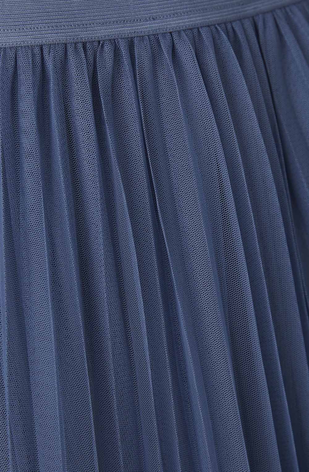 Vintage Indigo Mesh Pleated Midi Skirt
