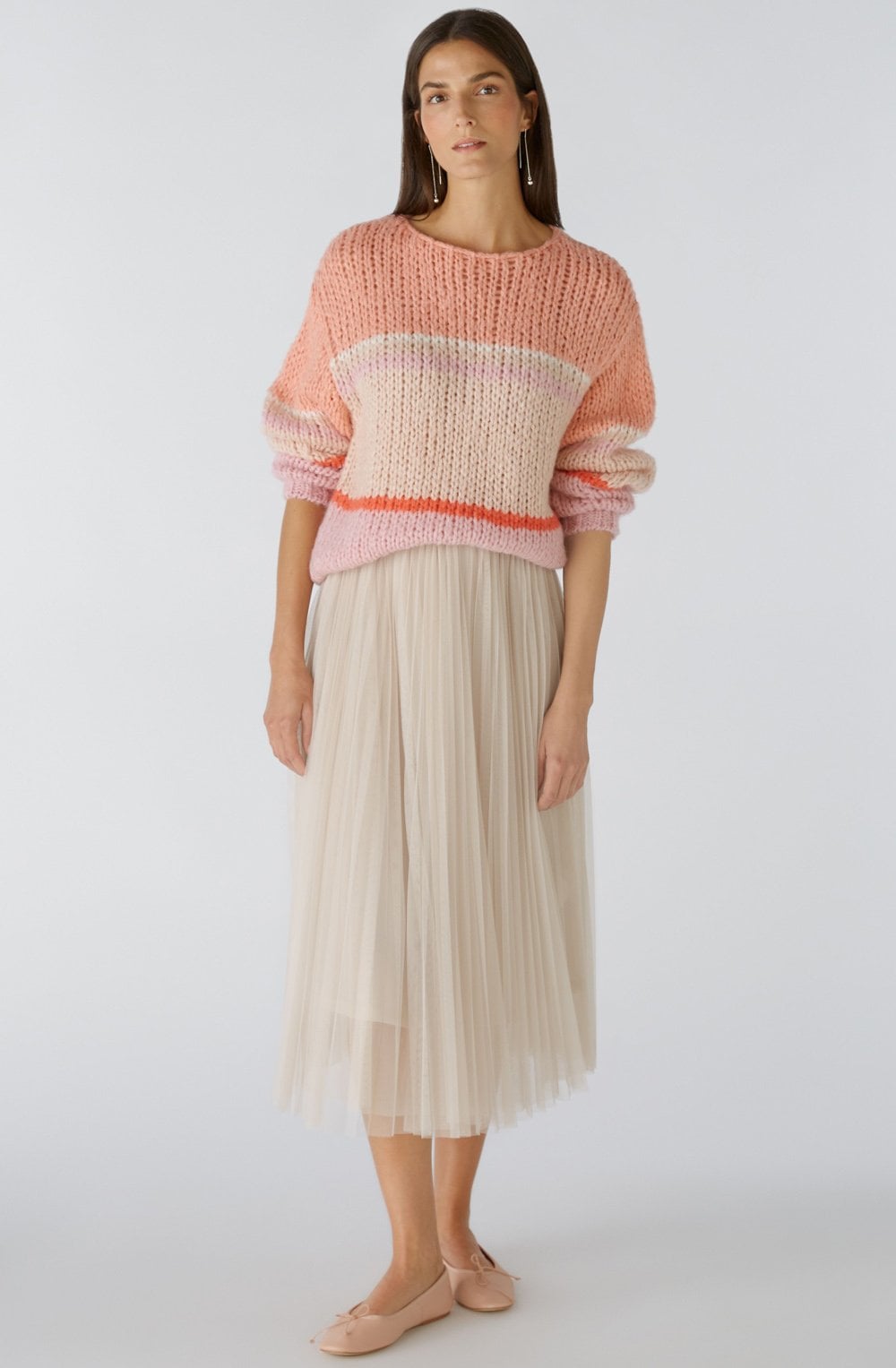 Vintage Off White Mesh Pleated Midi Skirt