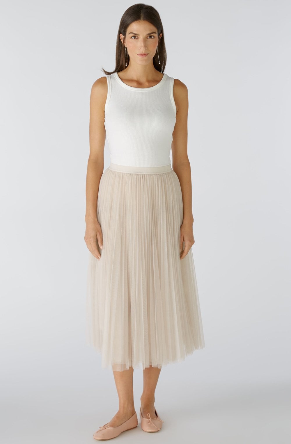 Vintage Off White Mesh Pleated Midi Skirt