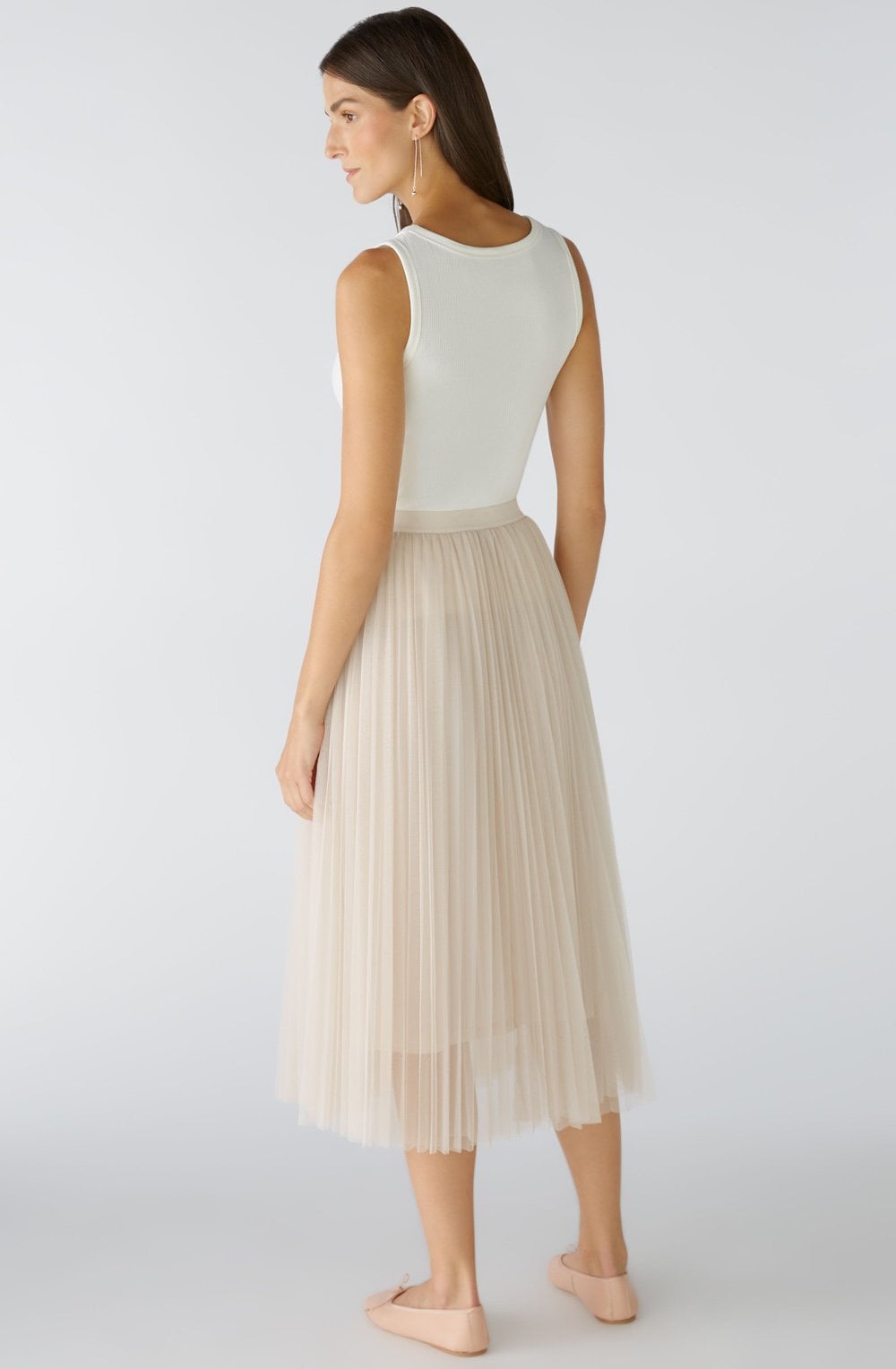 Vintage Off White Mesh Pleated Midi Skirt