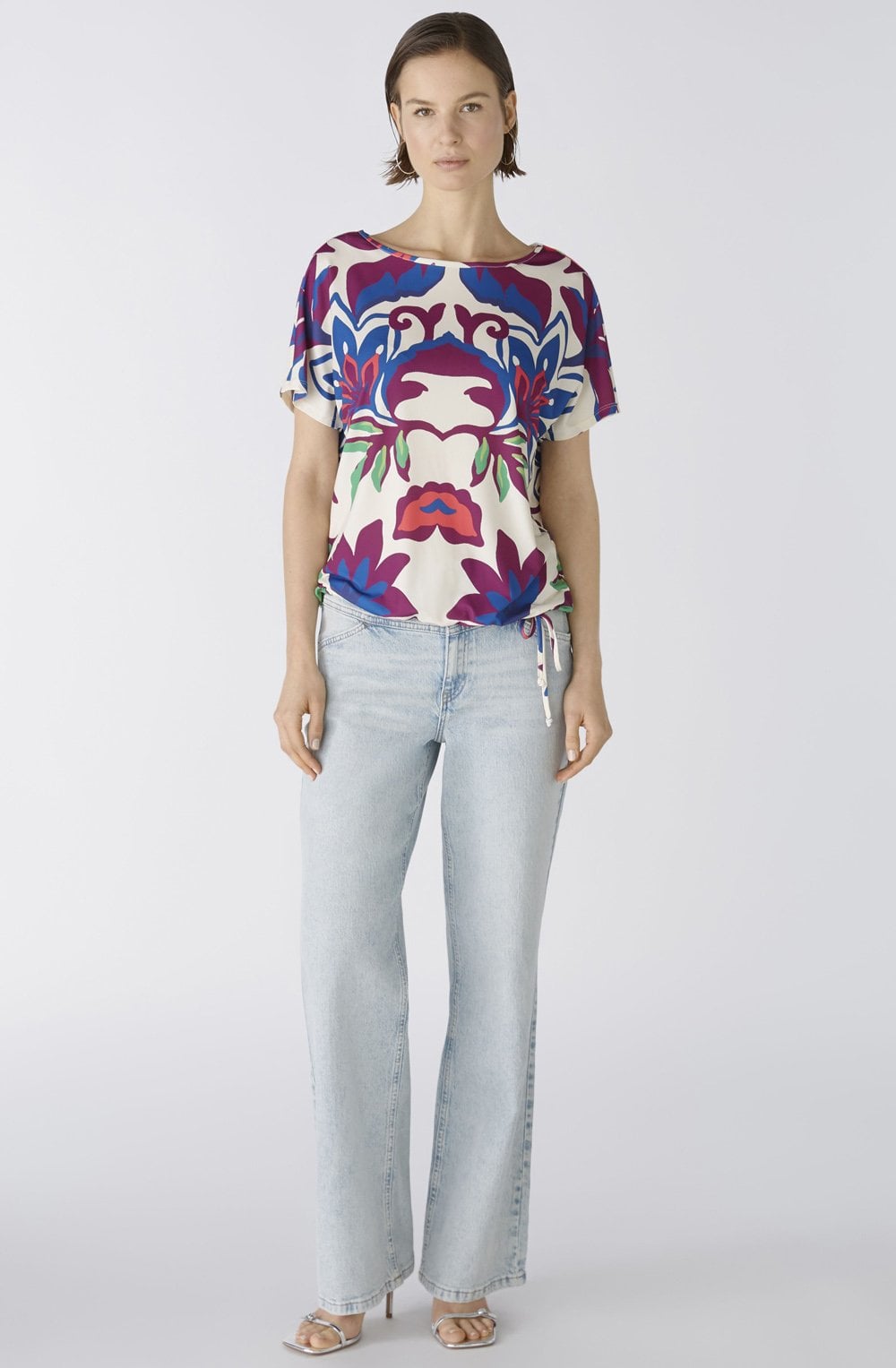 Violet Floral Drawstring Blouse