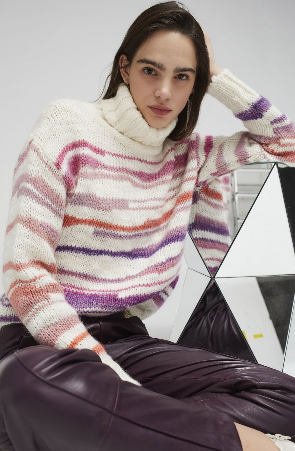 Violet Striped Chunky Knit Jumper