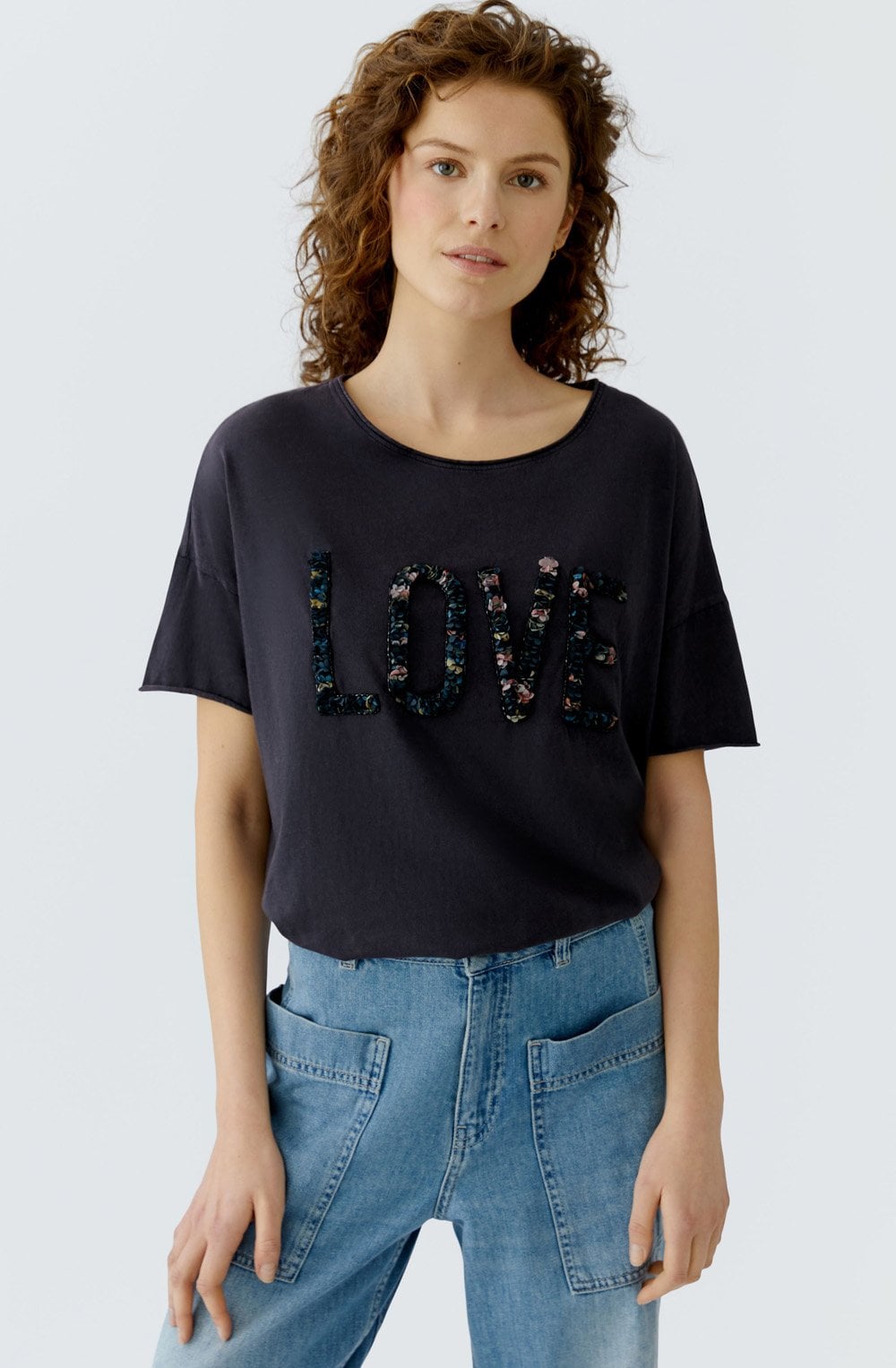 Washed Out Black Floral Love T Shirt