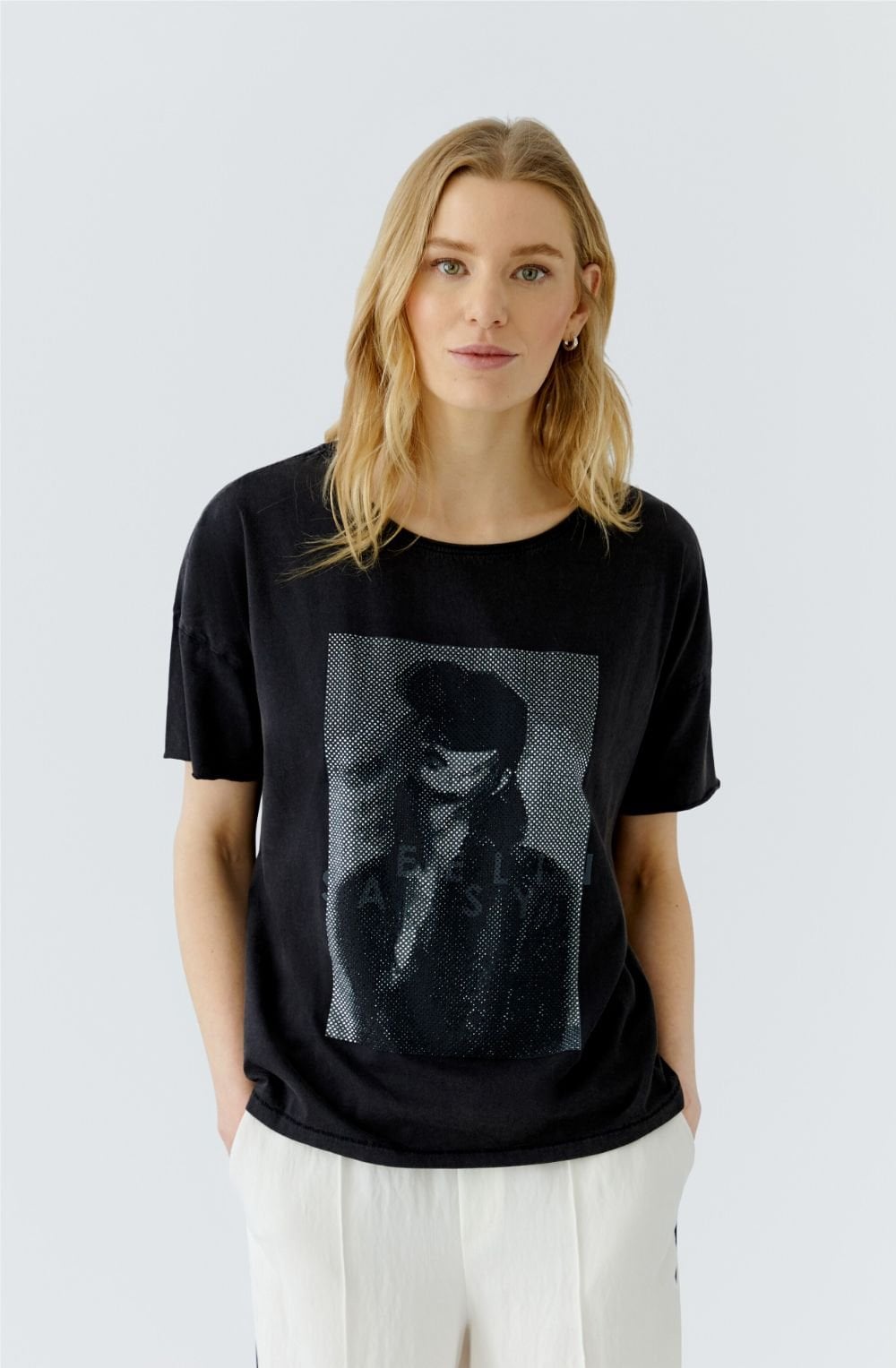 Washed Out Black Shimmering Rock Style T-Shirt