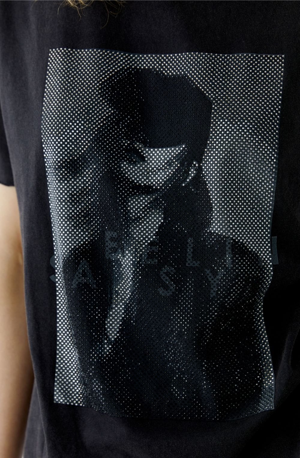 Washed Out Black Shimmering Rock Style T-Shirt