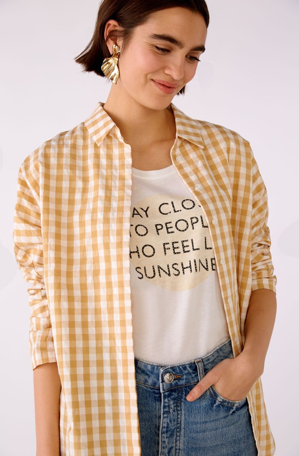 White and Beige Checked Shirt