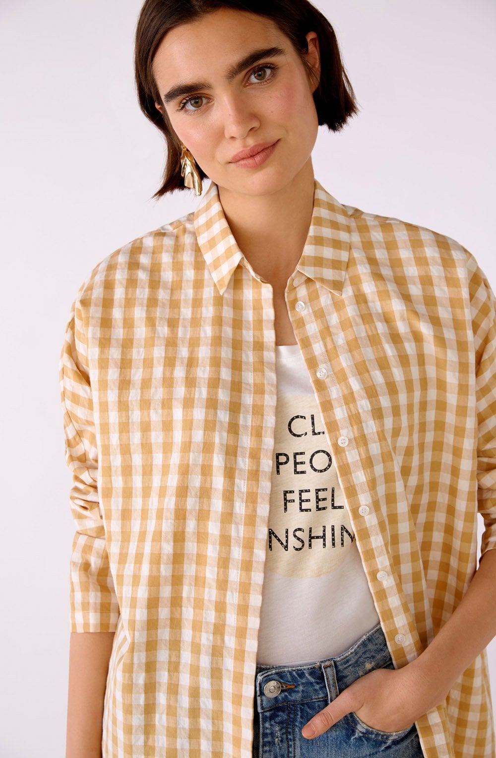 White and Beige Checked Shirt