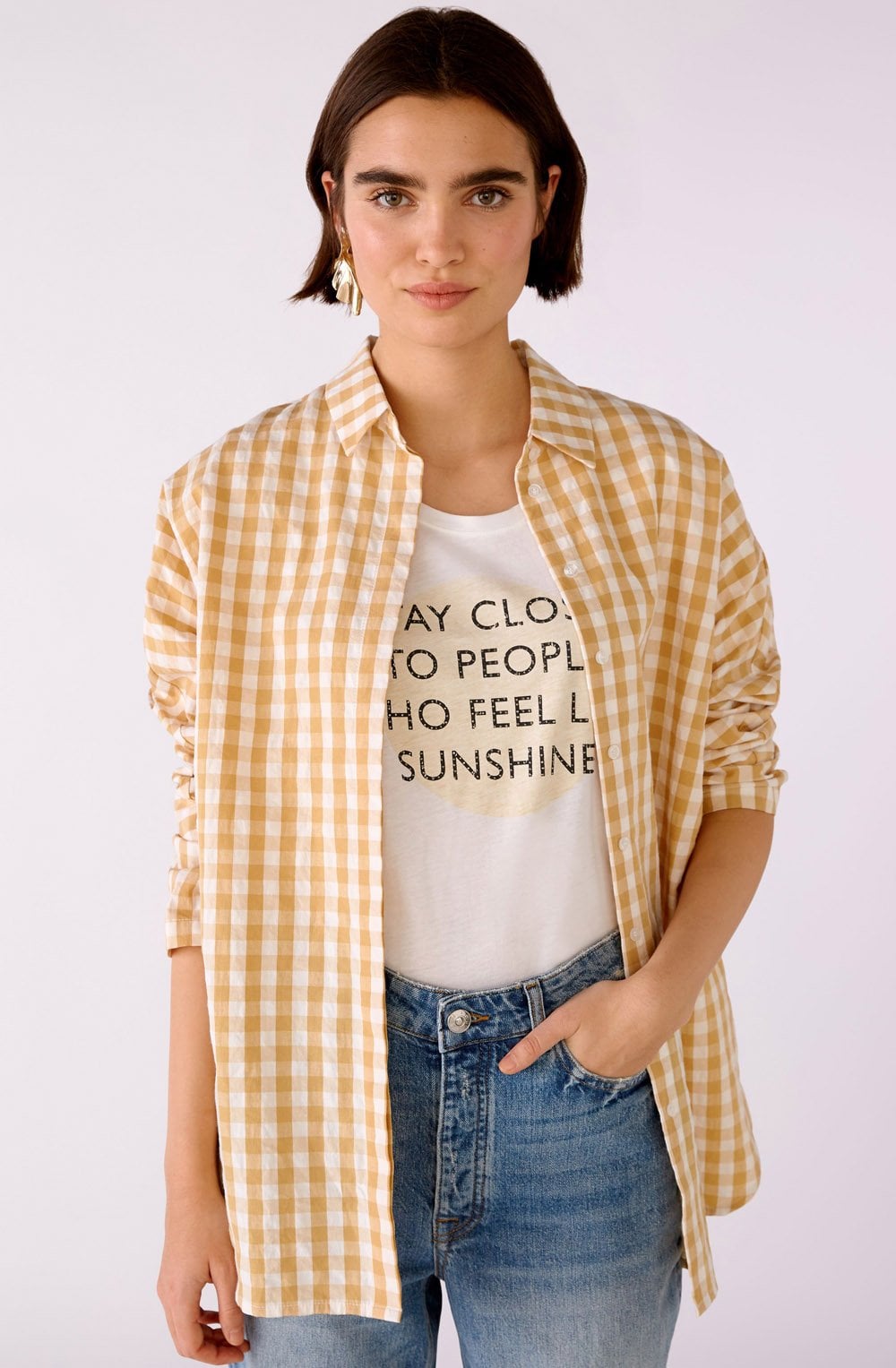 White and Beige Checked Shirt