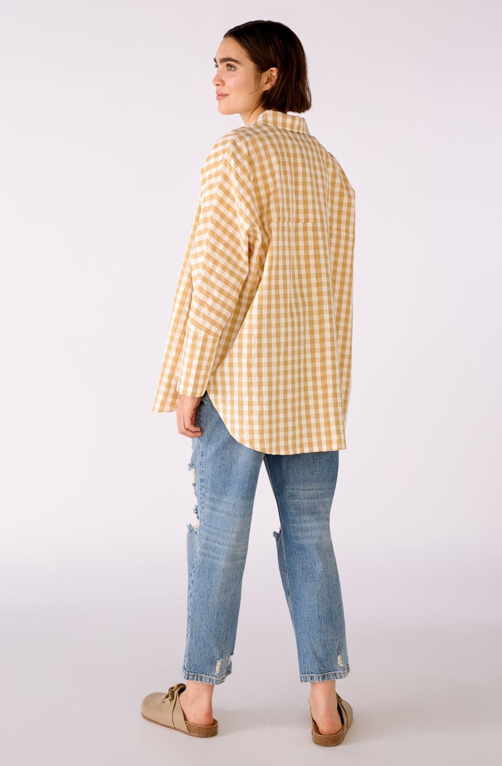 White and Beige Checked Shirt
