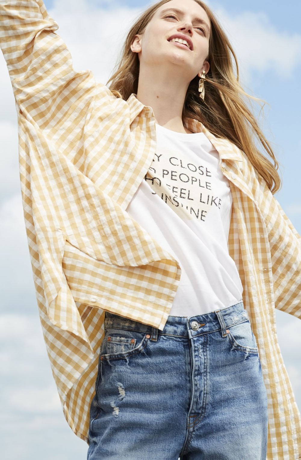 White and Beige Checked Shirt