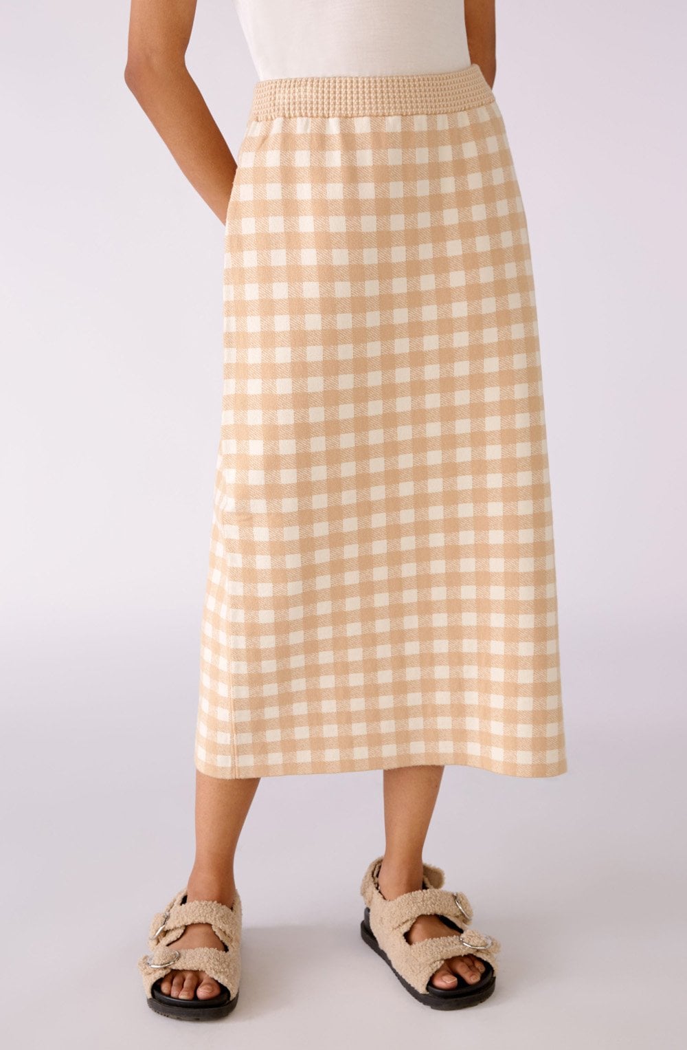 White and Beige Checked Skirt