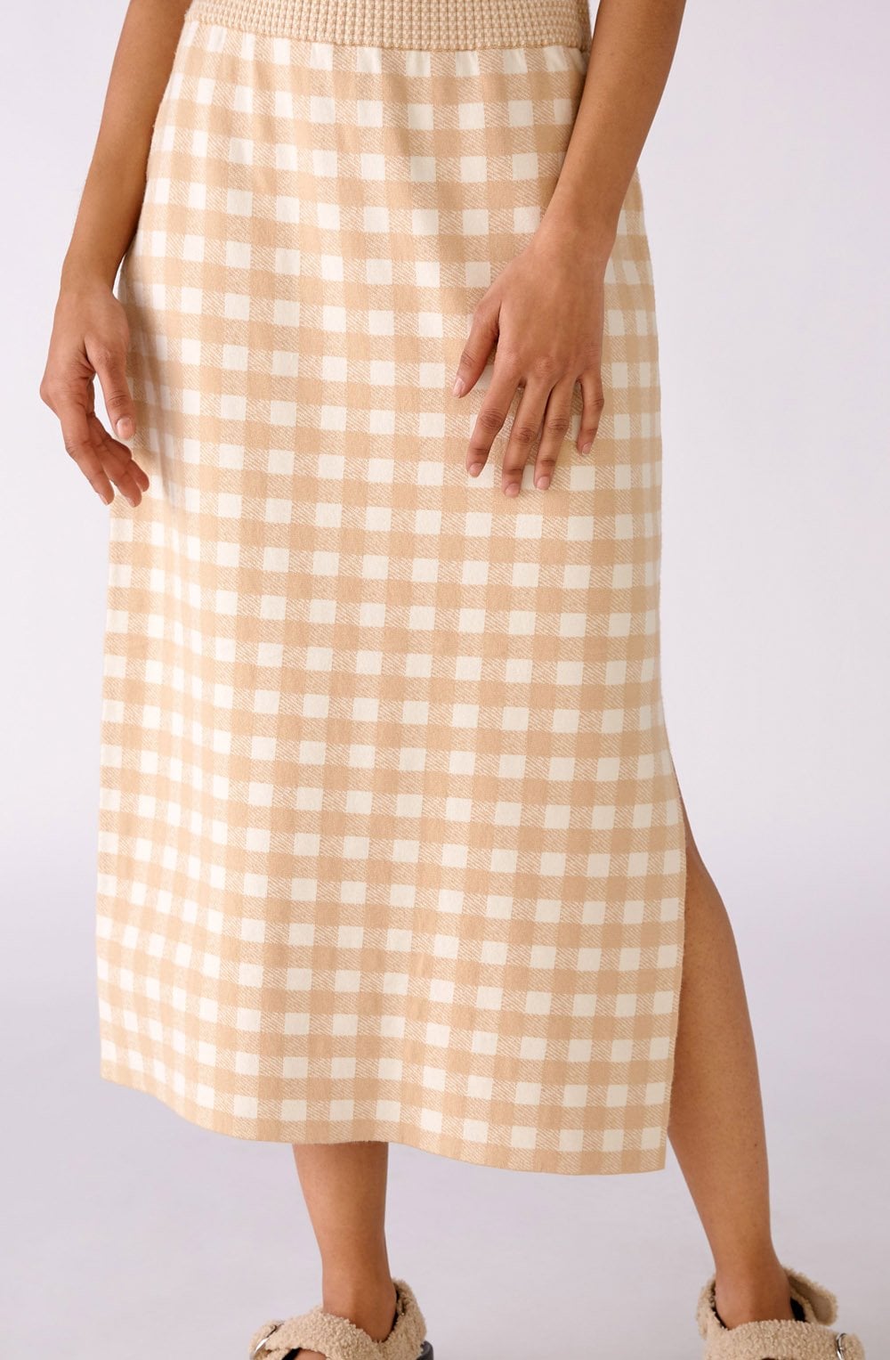 White and Beige Checked Skirt