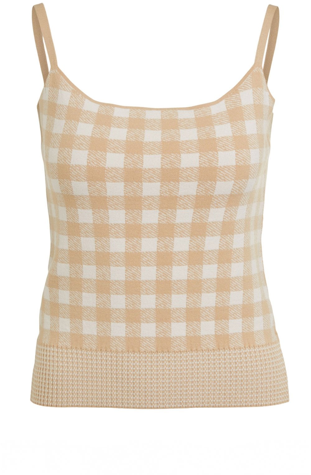 White and Beige Checked Tank Top