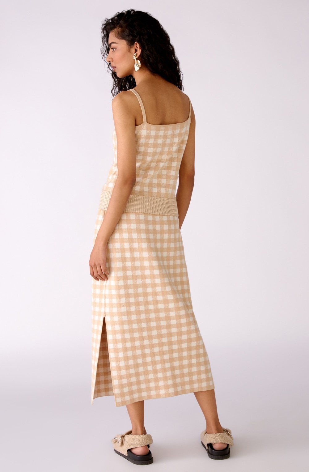 White and Beige Checked Tank Top
