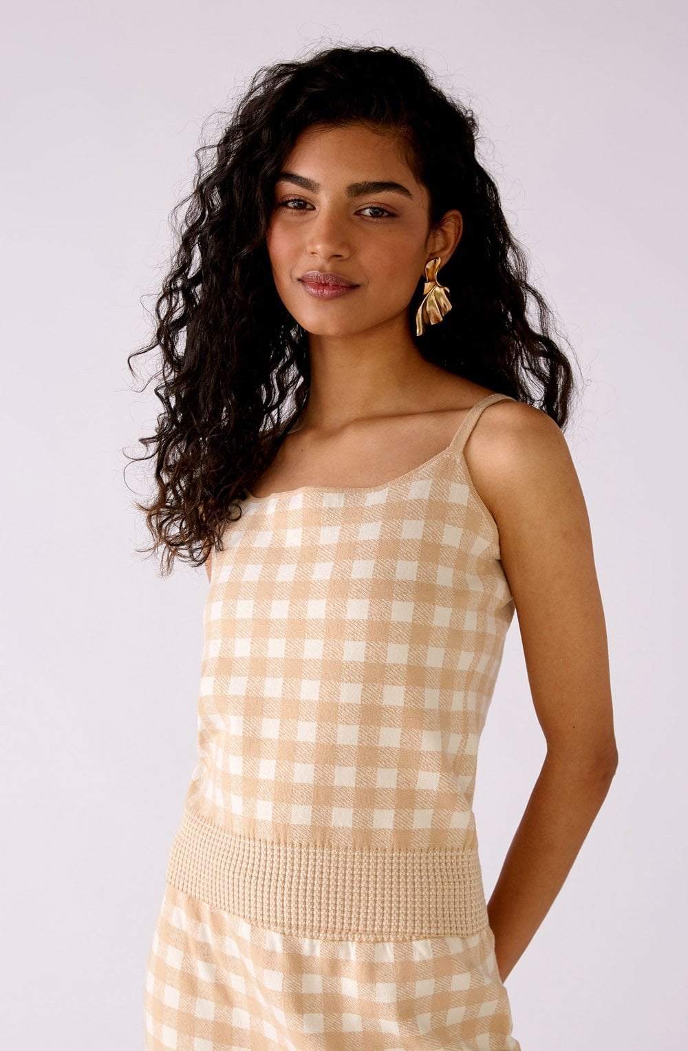 White and Beige Checked Tank Top