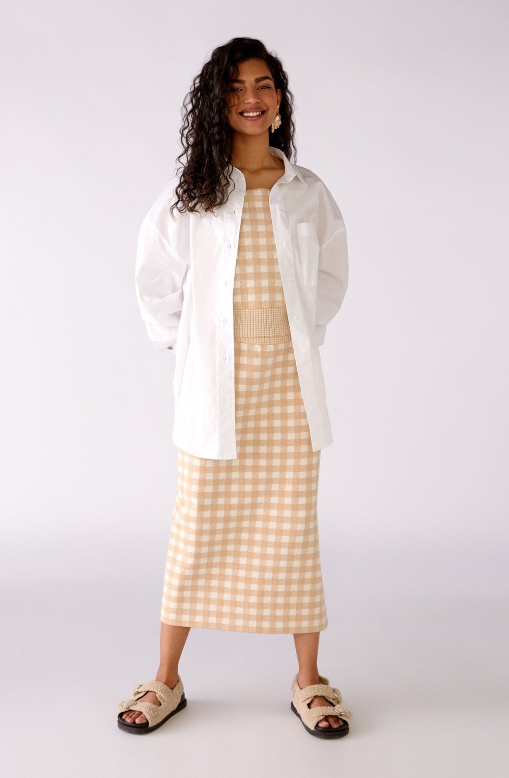White and Beige Checked Tank Top