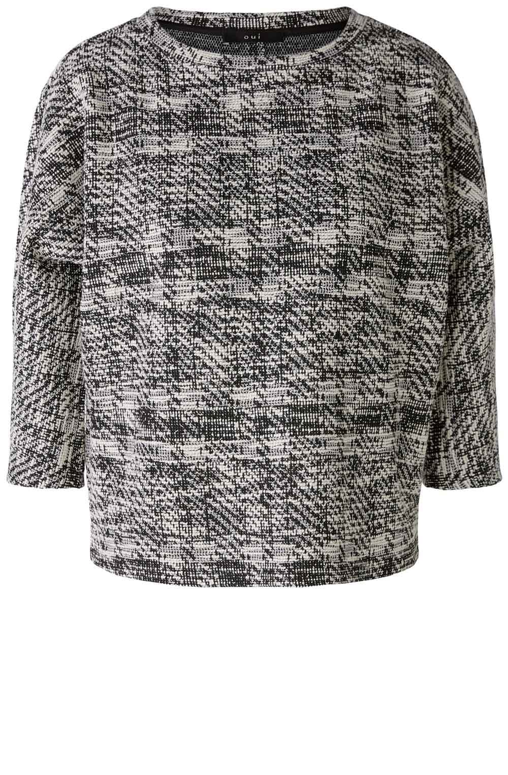 White and Black Boucle Textured Short Sleeve Top