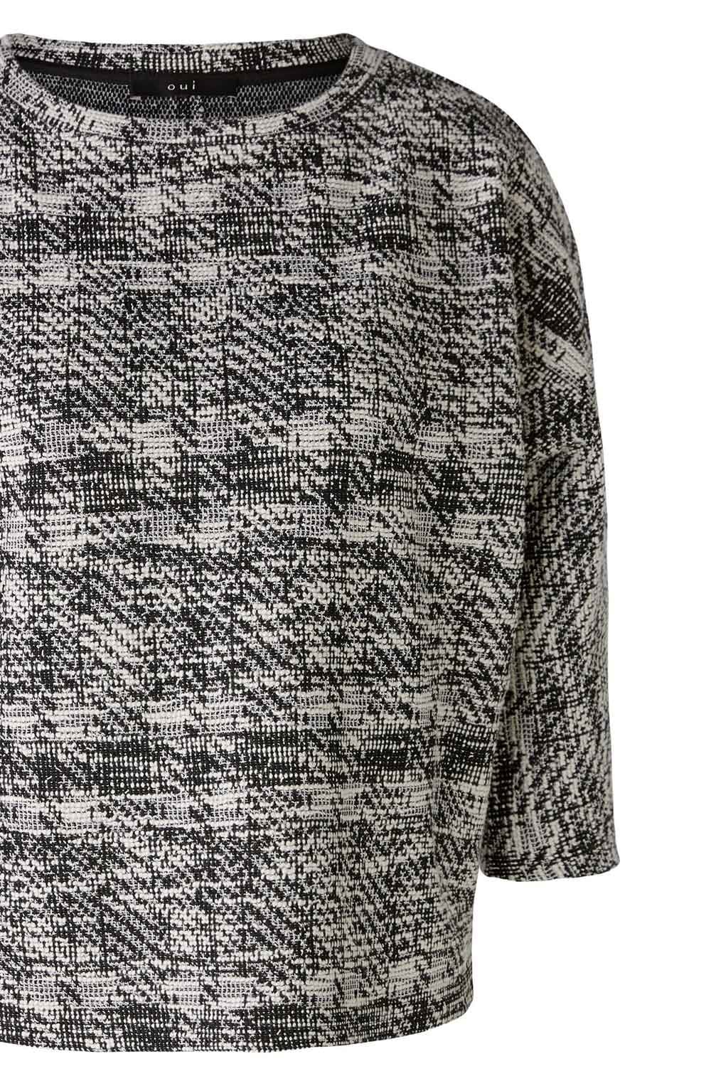 White and Black Boucle Textured Short Sleeve Top