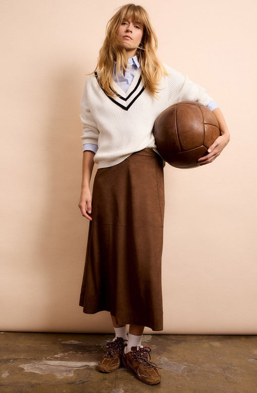 White and Black Statement V Neck Jumper