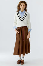 White and Black Statement V Neck Jumper
