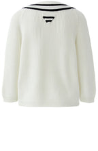 White and Black Statement V Neck Jumper