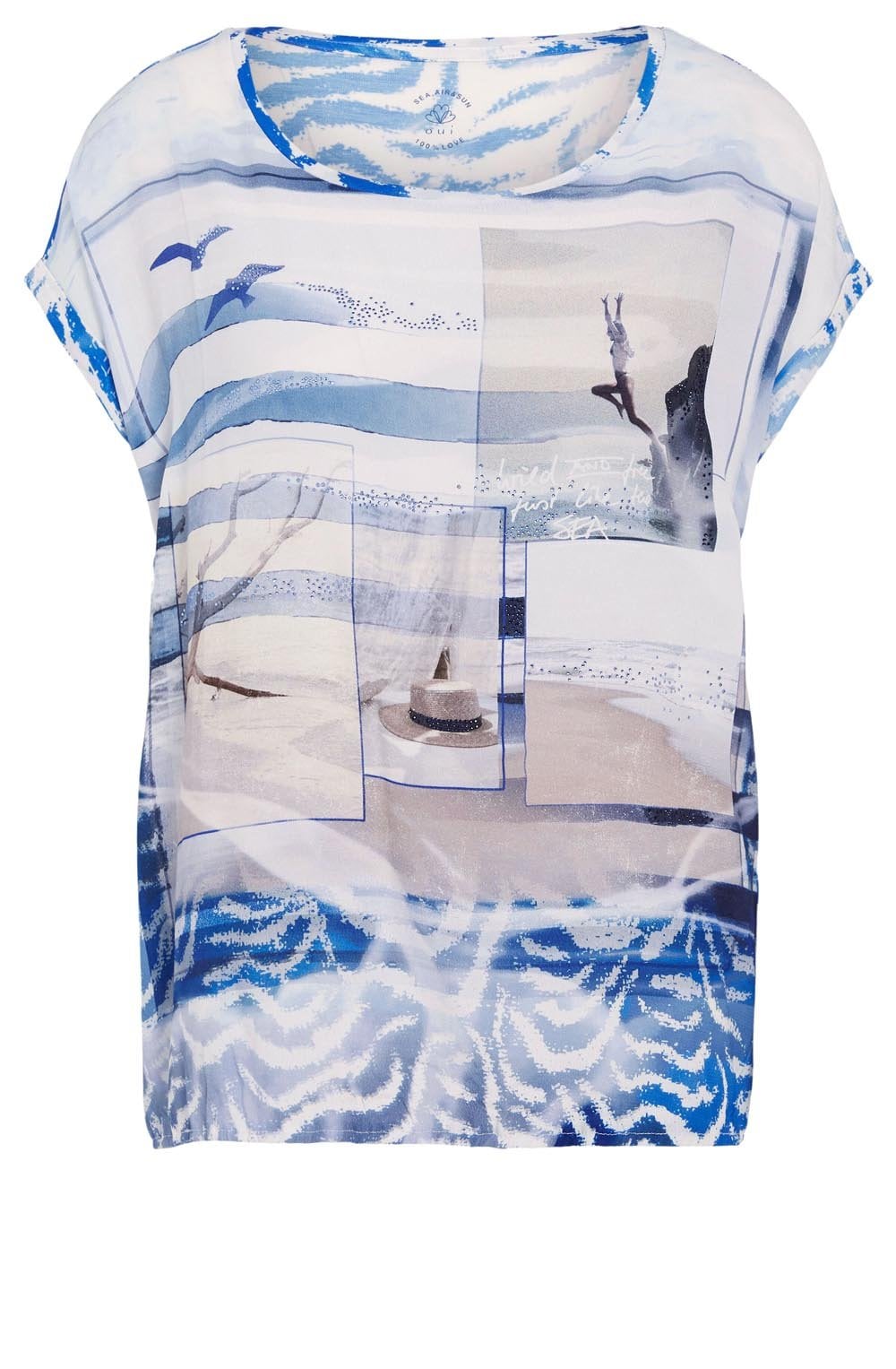 White and Blue Beach Scenes Blouse